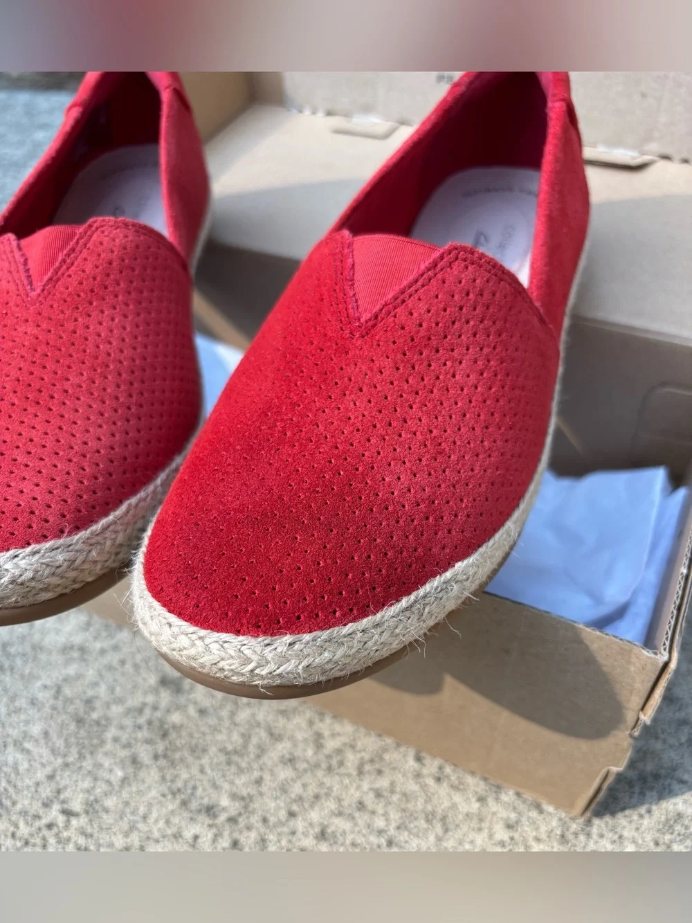 Clarks Danelly Sky Red Suede Espadrille Loafers Slip On 7.5 M New